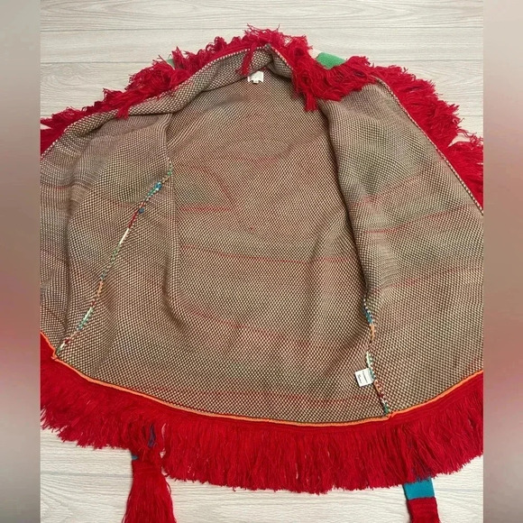 Dee Elly Print Red Fringe Long Open Cardigan Women’s size Small - Picture 5 of 14
